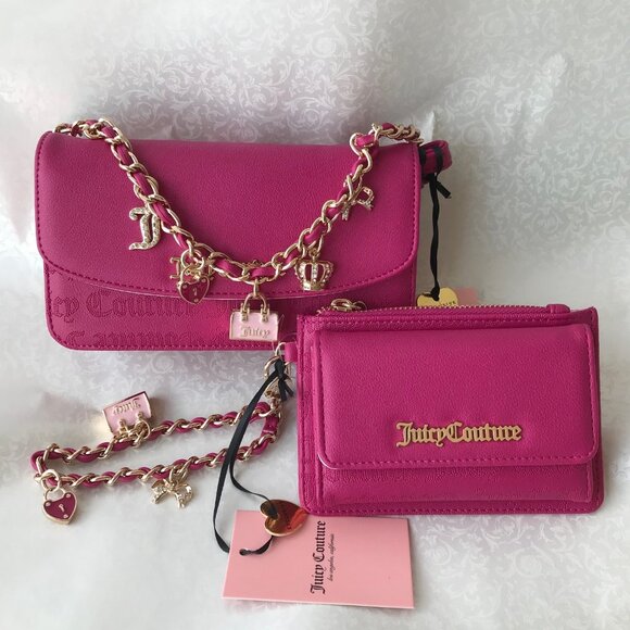 Juicy Couture Princess CharmingCrossbody Purse& Wristlet w Dual Fold 2- Set